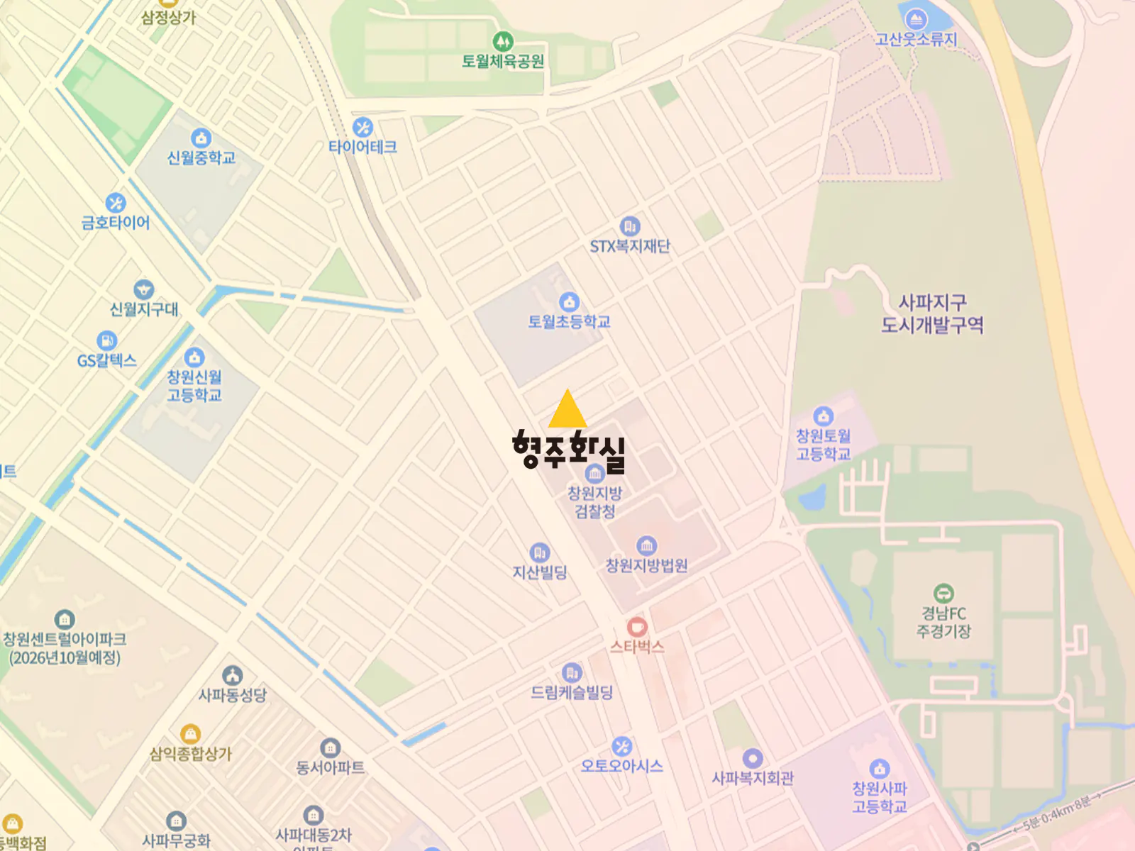 형주화실 위치 안내 지도 — 창원 성산구(장유·진해 인근)