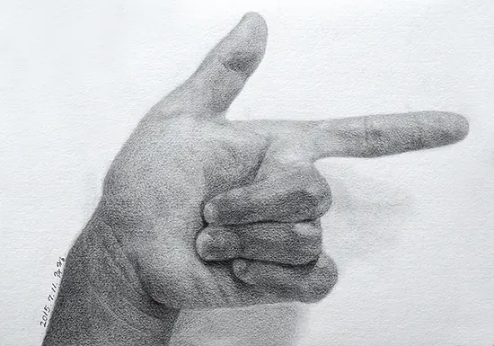 수강생 기초 드로잉: 손 연필 소묘