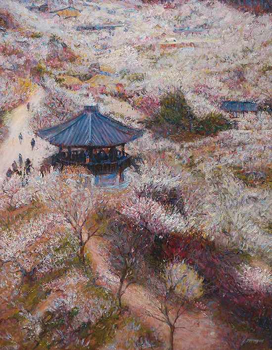 수강생 벚꽃 풍경 유화 - 봄빛 색채 표현