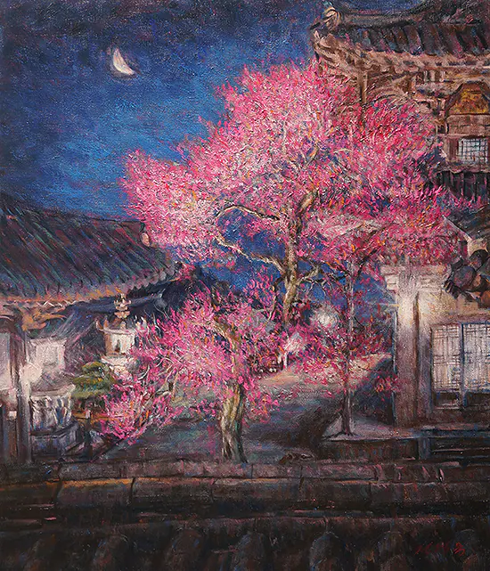 수강생 야경 풍경 유화 예시